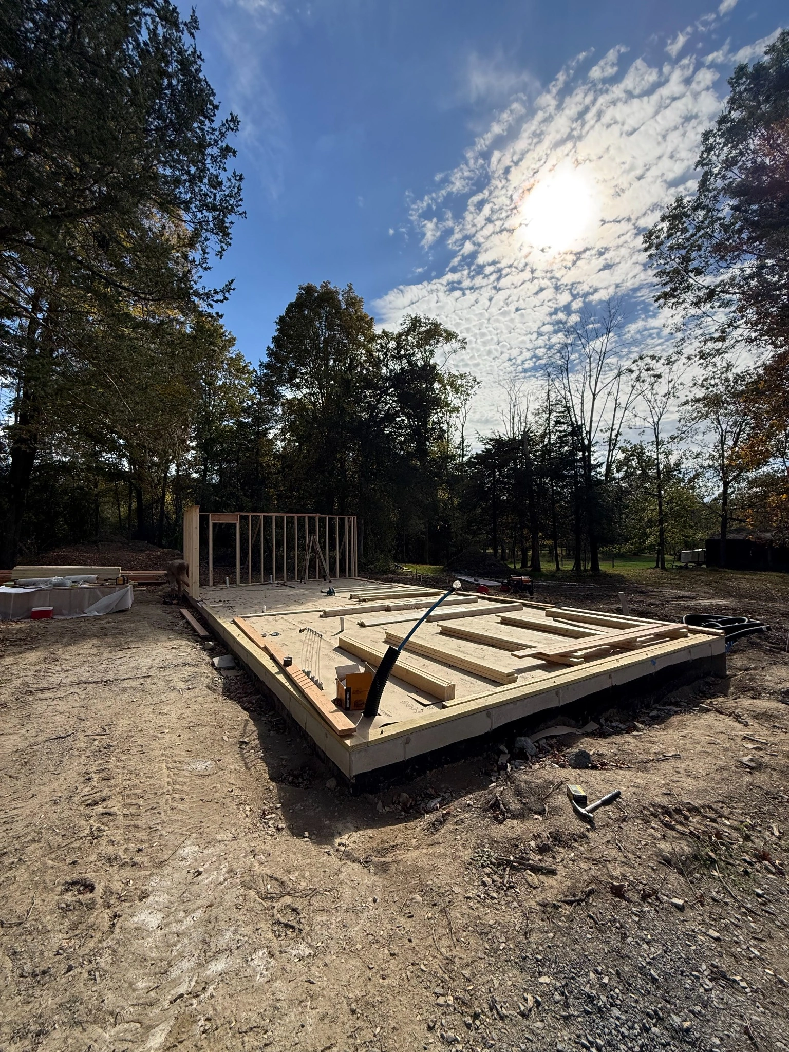 Rebar grid and utilities set for concrete slab pour